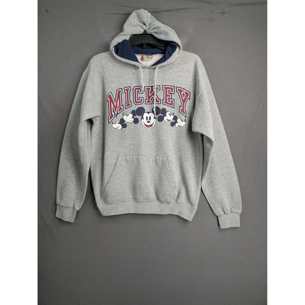 Disney Mickey Mouse Graphic Hoodie Gray Pullover Sweatshirt Mens SKU 8240